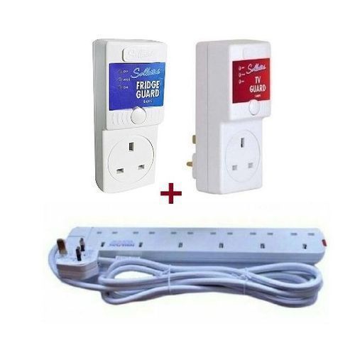 Sollatek TV & Fridge Guards white 13amps + 6 Ways Heavy Duty Extension