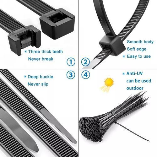 100 Pieces Strong Nylon Zip Ties, Reusable Black Large