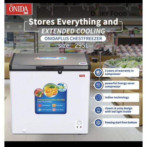 Onida Plus 295L Chest/ Deep Freezer (Without Sliding Doors )– White(2 Yrs WRTY)