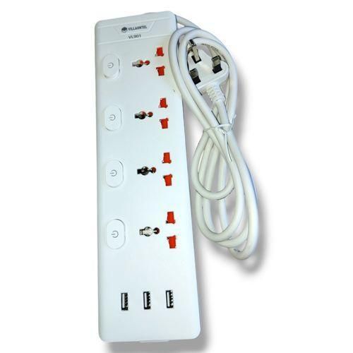 G & T 4 Way Heavy Duty Fused Power Extension Cable, 3Meter Pure Copper Flexible Cable, 3-Pin Plug  in white - Buy Now