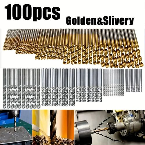 100pcs Twist Drill Bit, Titanium Plated High Speed ​​Steel Drill Bit Set, Straight Drill Bit, Round Shank