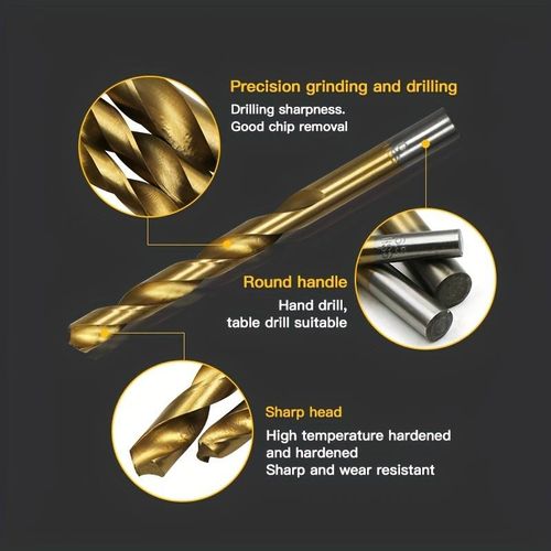 100pcs Twist Drill Bit, Titanium Plated High Speed ​​Steel Drill Bit Set, Straight Drill Bit, Round Shank