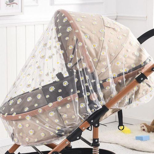 1pc Baby Stroller Mosquito Net Universal Printed Mesh Mosquito Cover Breathable Foldable Netting White