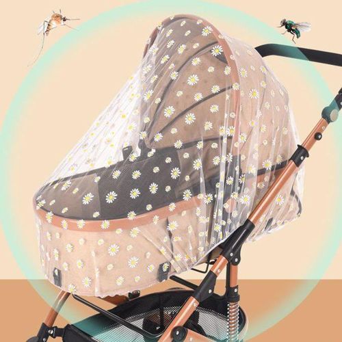 1pc Baby Stroller Mosquito Net Universal Printed Mesh Mosquito Cover Breathable Foldable Netting White