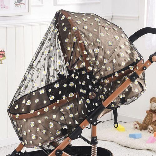 1pc Baby Stroller Mosquito Net Universal Printed Mesh Mosquito Cover Breathable Foldable Netting Black