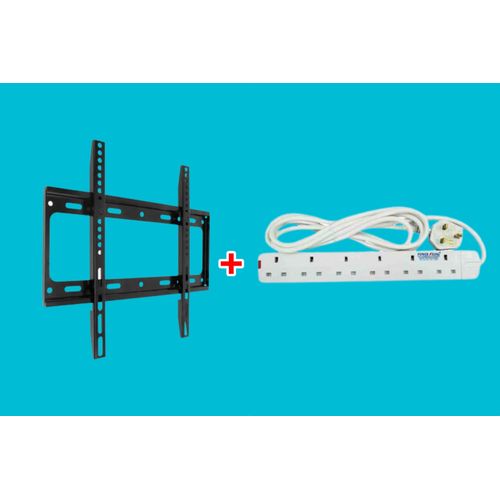 Power King 26"-63 TV Wall Mount & 6 Way Power Extension Cable - White,Black