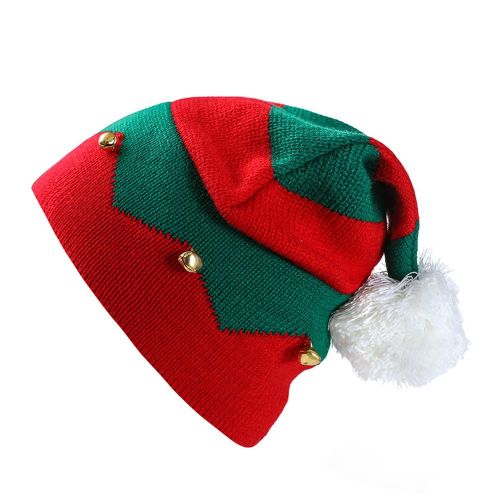 1-6 Years Knitted Cuffed Beanie Winter Hats with Soft Lightweight Stripes Bells Headcovers for Child Winter Fall Head Warmer,Red NO5245