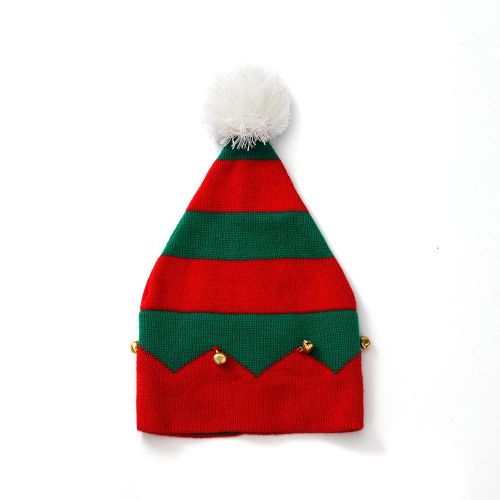 1-6 Years Knitted Cuffed Beanie Winter Hats with Soft Lightweight Stripes Bells Headcovers for Child Winter Fall Head Warmer,Red NO5245