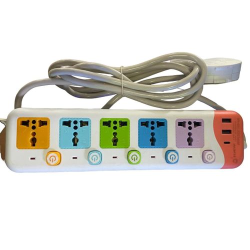 Longan 4 Way Extension Cable With USB Ports-White