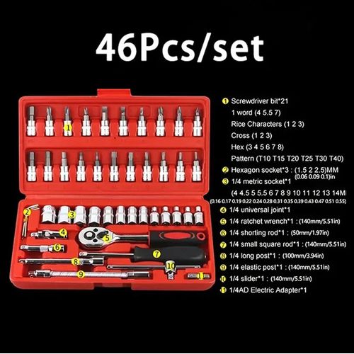 46pcs Ratchet Wrench Socket Professional Auto Repair Combination Kit