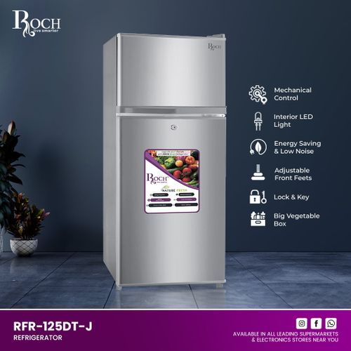 Roch 115 Liters Double Door Top Freezer Defrost Fridge –Inox(2YRS WRTY)