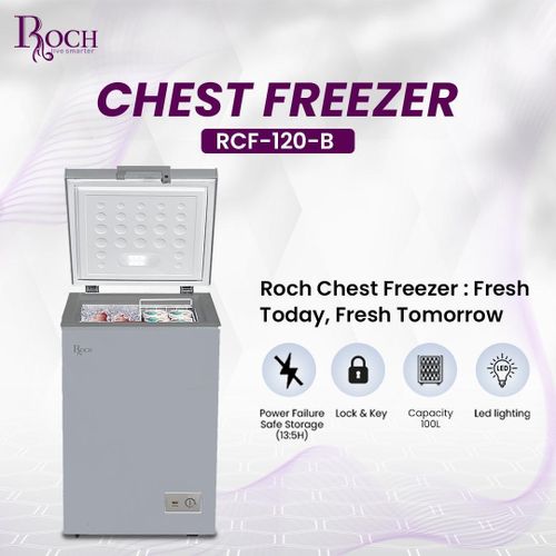 Roch 120 Litres Defrost Deep / Chest  Freezer CRF-120(Sliding Glass)  - Grey