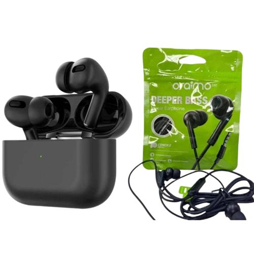 TWS Banga Bass Earpods With Free Wired Oriamo Earphones - Black