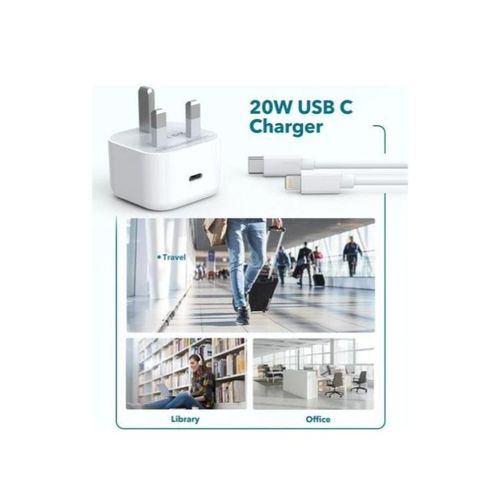 IPhone 20w USB-C FAST CHARGING Power Adapter with a white cable