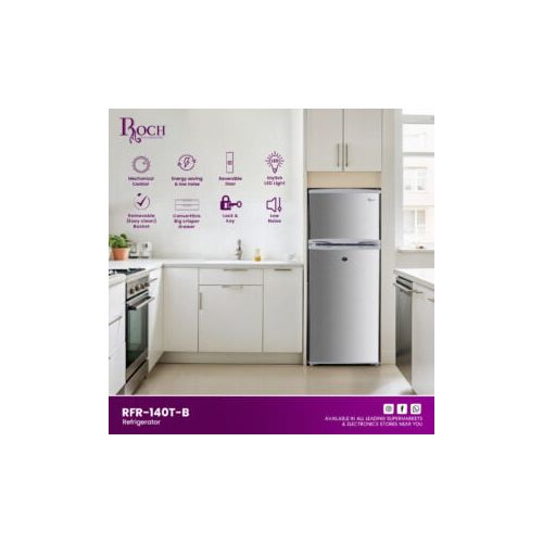 Roch 140 Liters Double Door Top Freezer Defrost Fridge – Silver(2YRS WRTY)