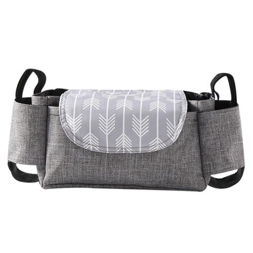 Universal Baby Stroller Organizer with Insulated Cup Holders for Smart Moms Diaper Storage Secure Straps Detachable Bag,Grey Arrow NO5114