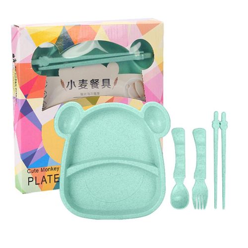 Tableware Baby Dishes Tray Breakfast Tray Grid Plates Safe Portable Gifts for Children,Green NO5112