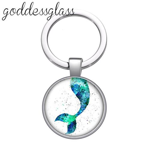 Beauty Mermaid Girls Dream Come True Round Glass Cabochon Keychain Bag Car Key Chain Ring Holder Charms Keychains For