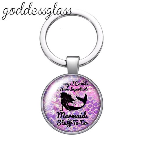 Beauty Mermaid Girls Dream Come True Round Glass Cabochon Keychain Bag Car Key Chain Ring Holder Charms Keychains For