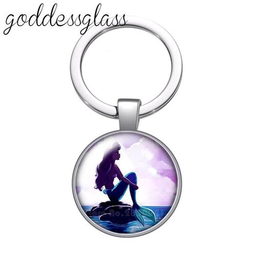 Beauty Mermaid Girls Dream Come True Round Glass Cabochon Keychain Bag Car Key Chain Ring Holder Charms Keychains For