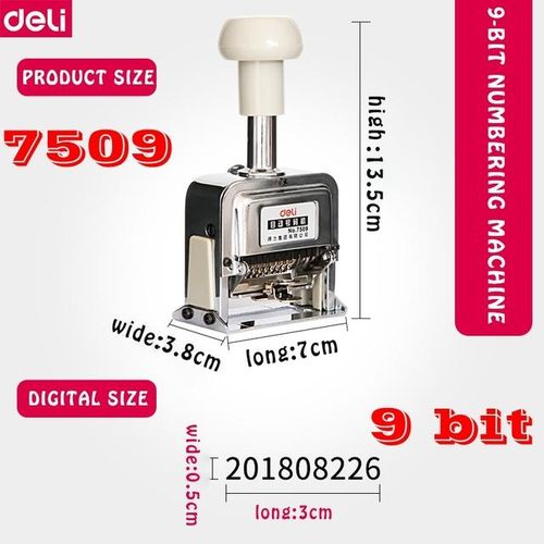 Deli 7506-7515 Heavy Automatic Numbering Machine 3-15 Bits/ Wheel Date Page Business Stamp For Financial Bank-9bits