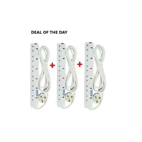 Power King 3 Pieces 6Way Power Extension Cables - White