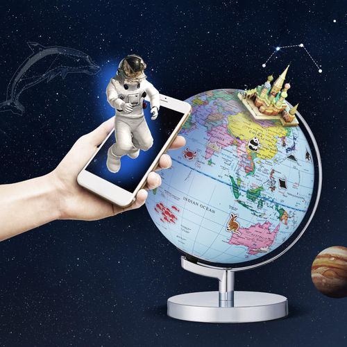 World Globe Illuminated AR Globe with Stand Educational LED Augmented Reality Earth Globe for Kids Learning Geography Constellation Interactive APP Gift for Boys Girls
