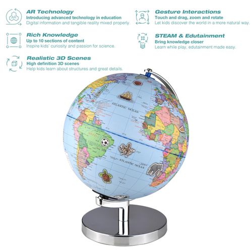 World Globe Illuminated AR Globe with Stand Educational LED Augmented Reality Earth Globe for Kids Learning Geography Constellation Interactive APP Gift for Boys Girls