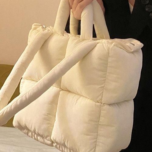 Highend rhombus soft cottonfilled largecapacity tote bag for women 2022 new autumn and winter versatile underarm shoulder bag white