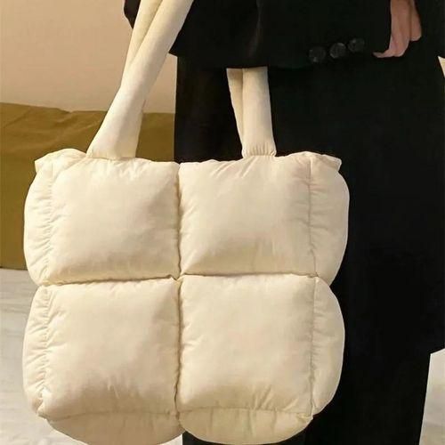 Highend rhombus soft cottonfilled largecapacity tote bag for women 2022 new autumn and winter versatile underarm shoulder bag white