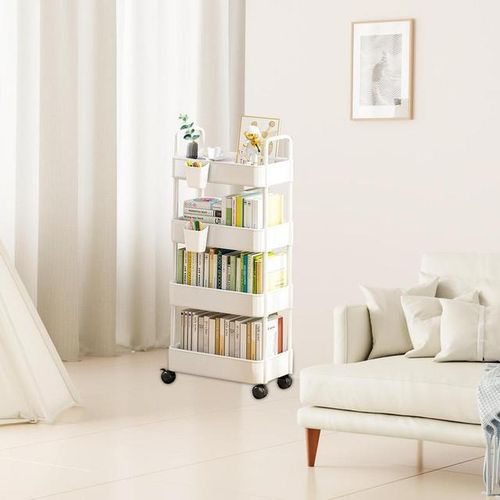 3/4 Tier Trolley Organizer with Wheels Gap Storage Rack Cart Mobile Plastic Storage Racks Bookshelf Kitchen Bedroom
