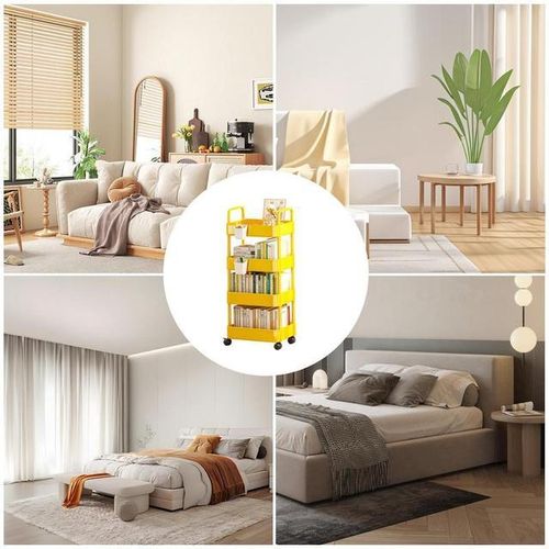 3/4 Tier Trolley Organizer with Wheels Gap Storage Rack Cart Mobile Plastic Storage Racks Bookshelf Kitchen Bedroom
