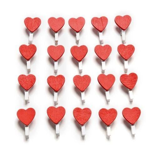 50 PCS Mini Red Heart Love Wooden Photo Paper Peg Pin Clothespin Craft
