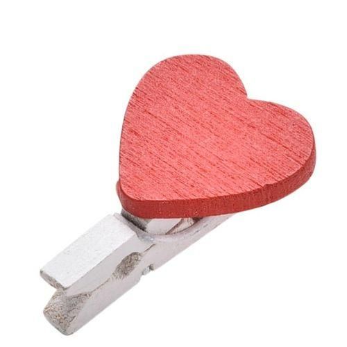 50 PCS Mini Red Heart Love Wooden Photo Paper Peg Pin Clothespin Craft