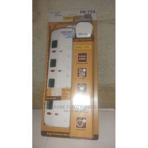 Power King Heavy Duty-4 Ac Outlets Electric Extension Cable Overload Protection-White