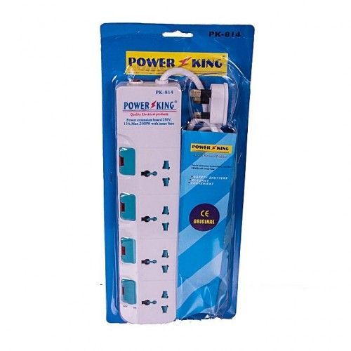 Power King Heavy Duty-4 Ac Outlets Electric Extension Cable Overload Protection-White