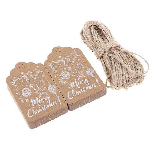 50pcs Merry Christmas Kraft Paper Labels Xmas Hanging Gift