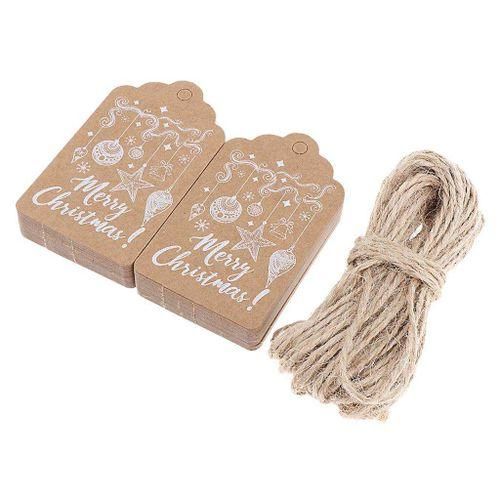 50pcs Merry Christmas Kraft Paper Labels Xmas Hanging Gift