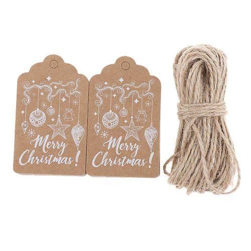 50pcs Merry Christmas Kraft Paper Labels Xmas Hanging Gift