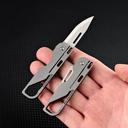 High Hardness D2 Folding MINI Titanium Alloy Keychain Pendant Pocket Paring Outdoor Self-defense Hand Tool