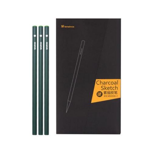 Tenwin 12pcs Black Sketch Charcoal Pen Soft/Medium/Hard Drawing Tool Wood Charcoal Pencils For Painting Art Supplies MS5550