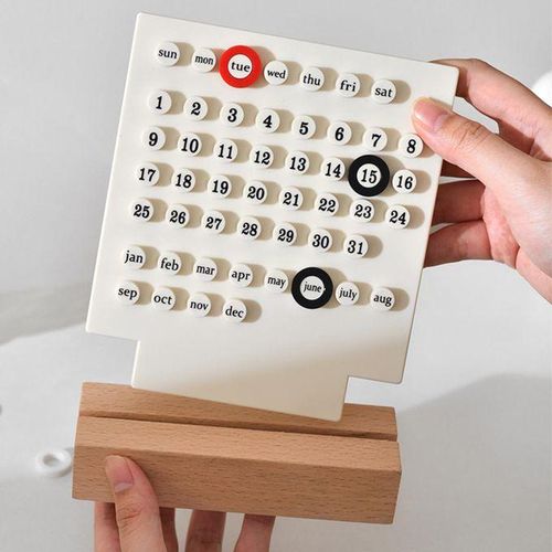 Wooden Perpetual Calendar Ornaments Supplies Educational White