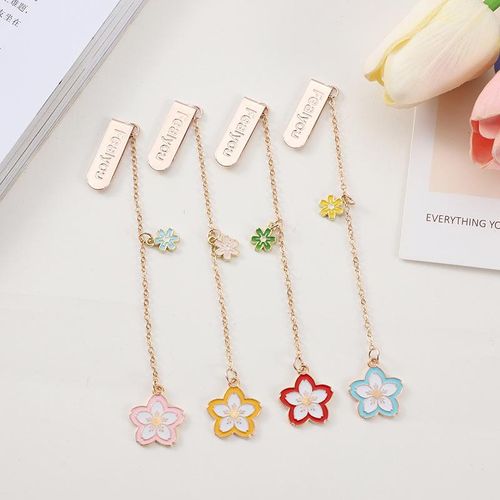 Creative Sakura Metal Bookmark Chinese Style Book Paper Marks Tassel Pendant Student Brass Tassel School Stationery Holder