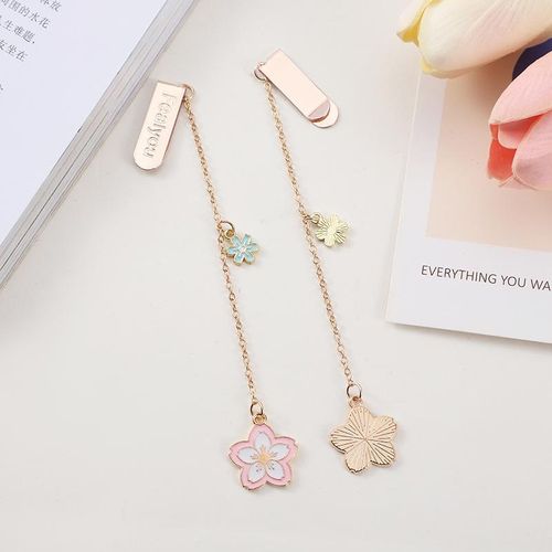 Creative Sakura Metal Bookmark Chinese Style Book Paper Marks Tassel Pendant Student Brass Tassel School Stationery Holder
