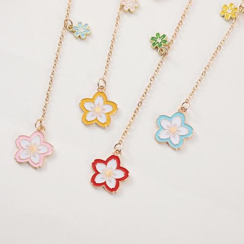 Creative Sakura Metal Bookmark Chinese Style Book Paper Marks Tassel Pendant Student Brass Tassel School Stationery Holder