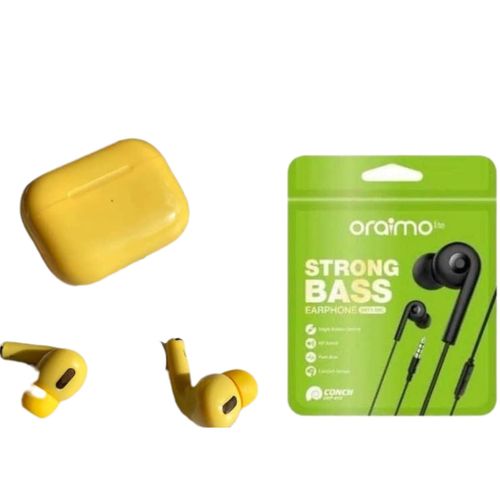 Yellow Earpods With Free Classic Wired Oriamo Earphones Maximum Banga Bass - Yellow