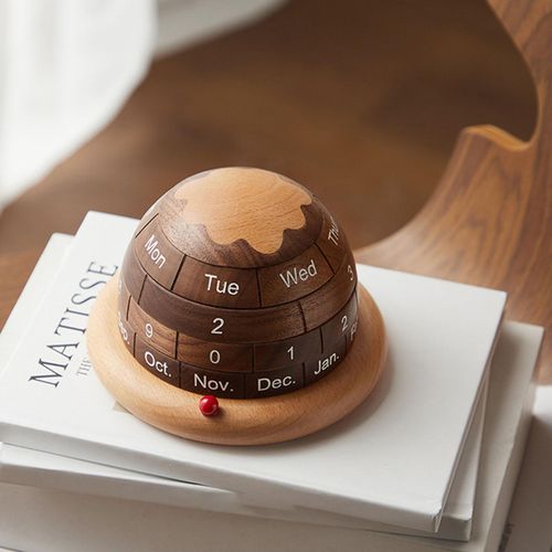 Wooden Desktop Calendar Artwork Table Accessories Rotating