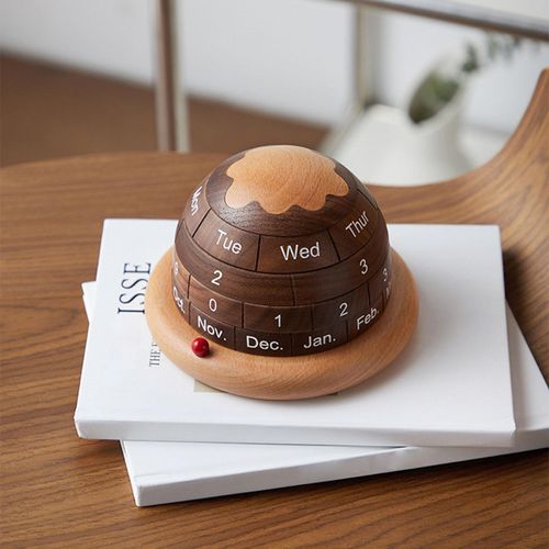 Wooden Desktop Calendar Artwork Table Accessories Rotating