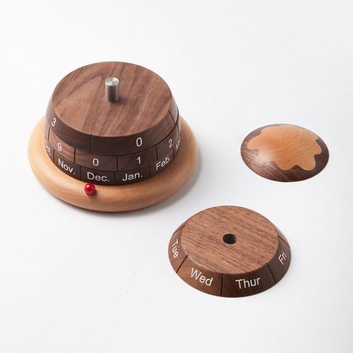 Wooden Desktop Calendar Artwork Table Accessories Rotating