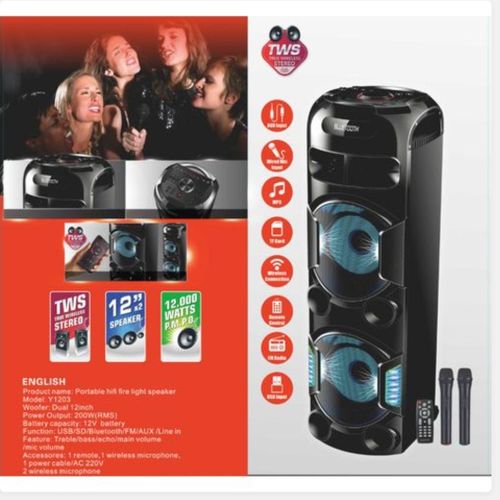 Global Star Double 12 Inch Trolley Rechargeable 200watts Speaker- Black